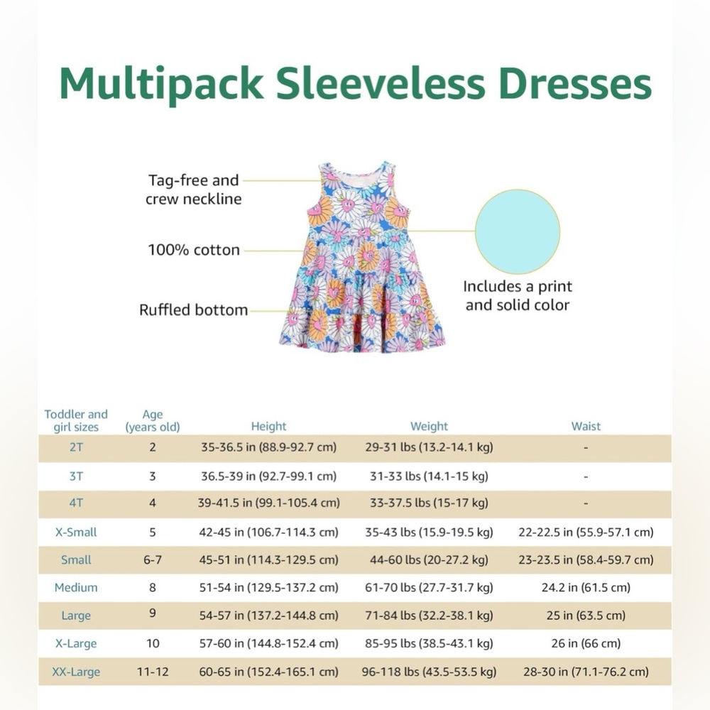 2 Pack Girls Sleeveless Tiered Dresses Large - Picture 4 of 5